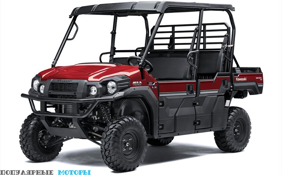 В комплектацию топовой модели Mule Pro-DXT EPS LE входит электроусилитель руля, светодиодные фары и композитная крыша.