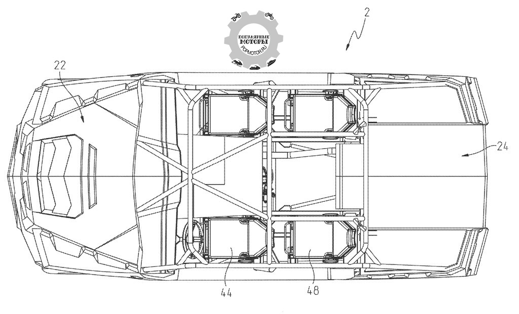Вид сверху демонстрирует, как грузовая платформа переходит в кабину и пространство между сиденьями.