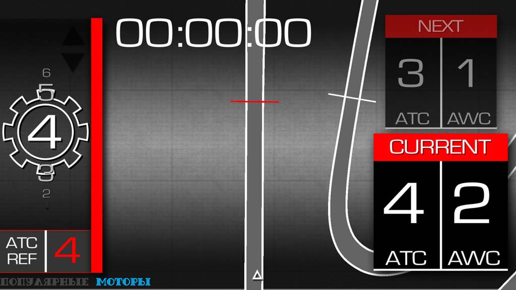 Вот один из множества экранов, которые могут демонстрироваться на вашем смартфоне с приложением V4-MP. Слева находится индикатор передачи, а также виден таймер прохождения круга — ничего особенного, казалось бы. Однако слева находятся удивительные вещи: можно увидеть, что система контроля тяги Aprilia Traction Control сейчас на четвёртой позиции, а система Aprilia Wheelie Control — на второй позиции из трёх. Дальше ещё круче: телефон может использовать GPS, чтобы определять, где именно вы движетесь по треку, и приложение может менять настройки TC и WC мотоцикла в зависимости от положения на треке!